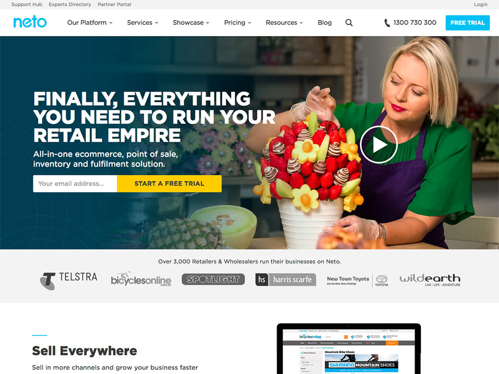 Screenshot of the Neto homepage